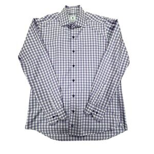 David Donahue Mens L Purple White Check Long Sleeve Button Up Shirt